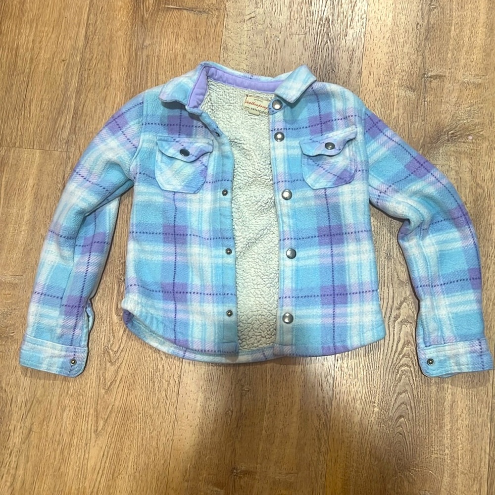 Weatherproof Vintage Sherpa blue plaid snap button jacket girls 6x